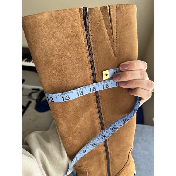 Women's Brown Suede Leather Campus Block Heel Tall Zip Up Square Toe Boots 9.5 - Picture 10 of 12